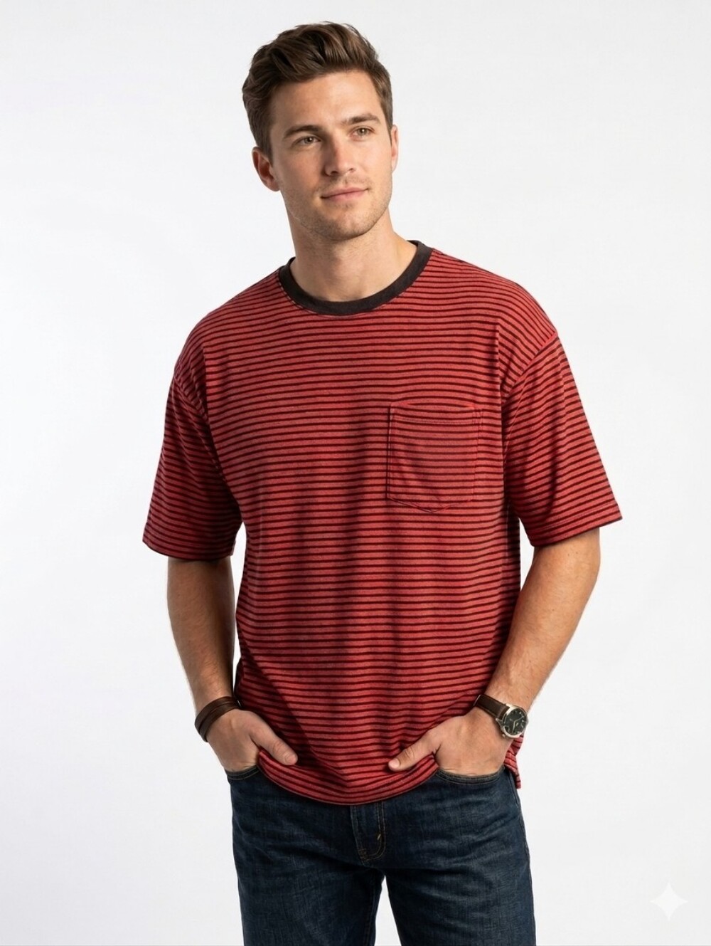 Vintage Men's Cutter & Buck 100% Cotton Pinstripe Pocket Tee PTP22" Mod M/VTG XL